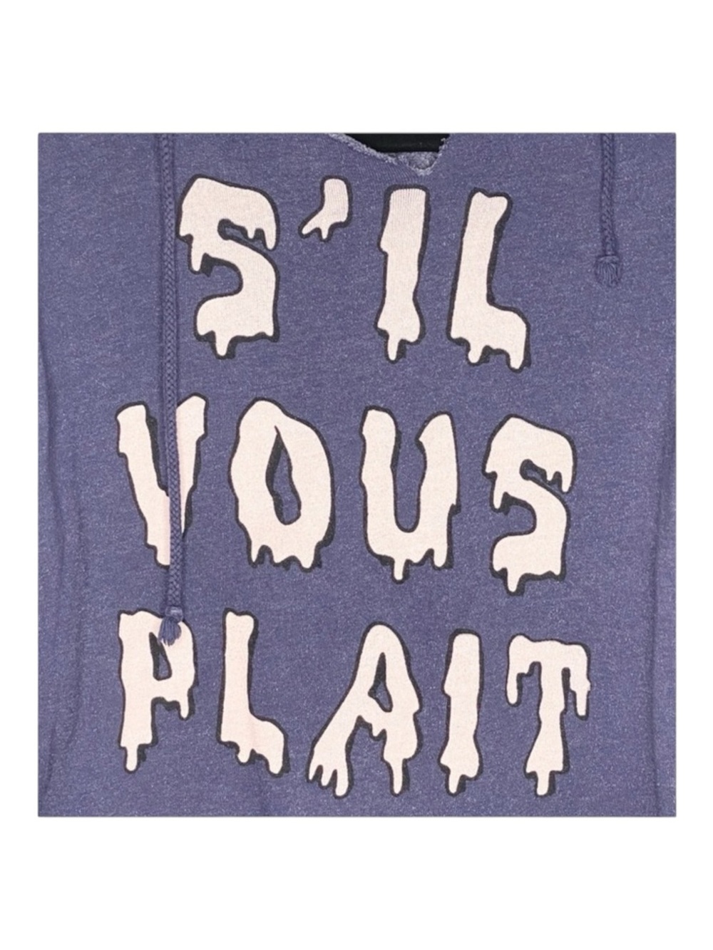 Y2K: OG Wildfox ☻︎ S’il Vous Plait Melted Letters Pullover Hoodie ☻︎ Navy Blue - Picture 8 of 16